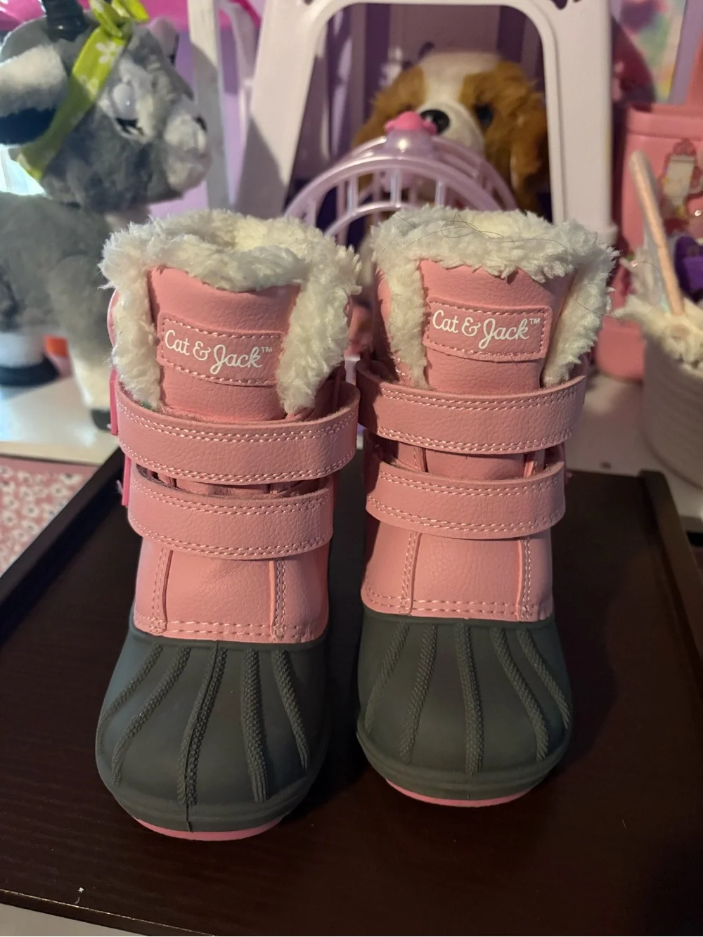 Cat & Jack Pink and Gray Snow Boots with Faux Fur